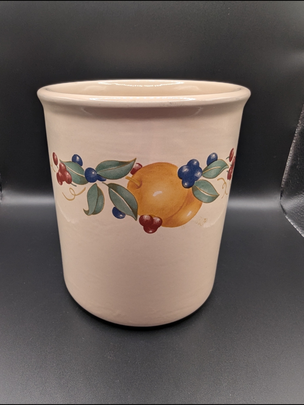 Corelle Abundance Pattern Cream Ceramic Utensil Holder with Fruit and Leaf Motif